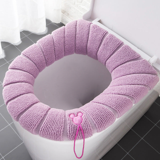 Winter Warm Toilet Seat Cover Closestool Mat 1Pcs Washable Bathroom Accessories Knitting Pure Color Soft O-shape Pad Bidet Cover