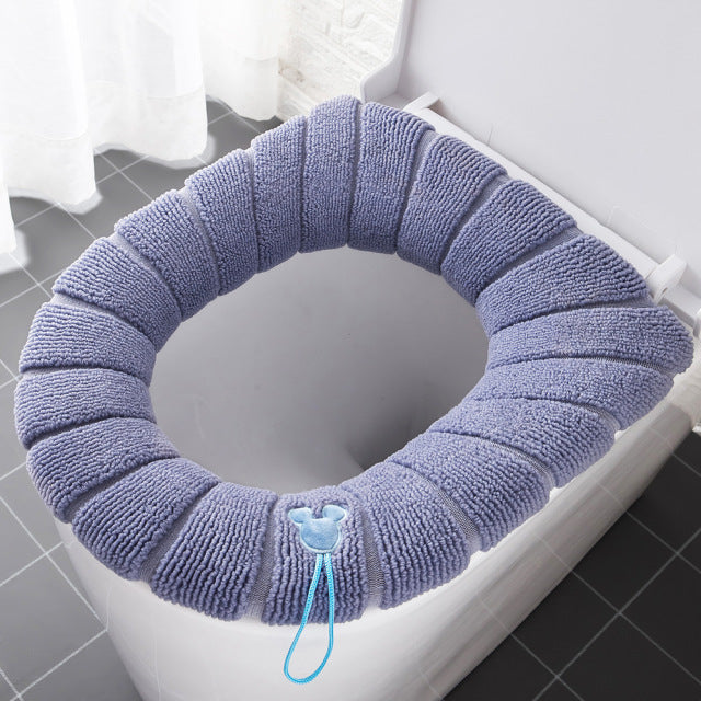 Winter Warm Toilet Seat Cover Closestool Mat 1Pcs Washable Bathroom Accessories Knitting Pure Color Soft O-shape Pad Bidet Cover