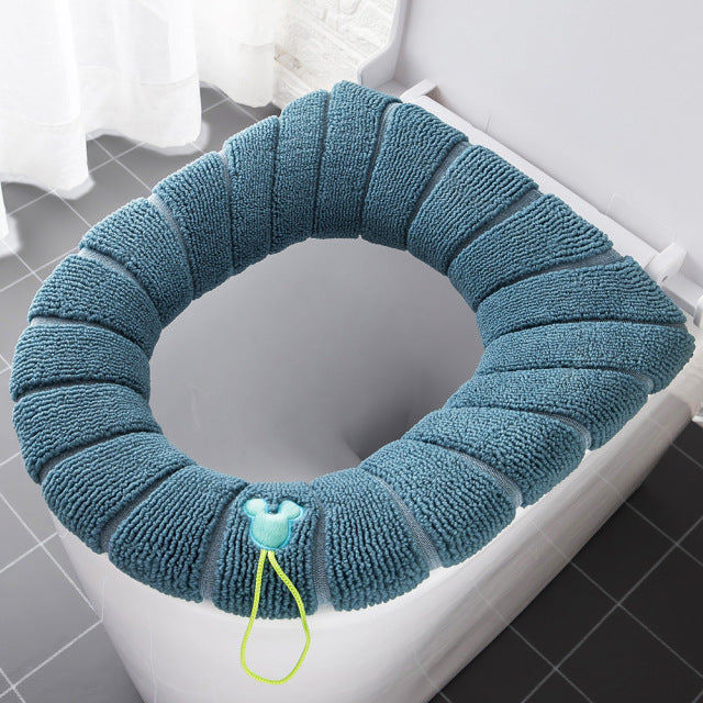 Winter Warm Toilet Seat Cover Closestool Mat 1Pcs Washable Bathroom Accessories Knitting Pure Color Soft O-shape Pad Bidet Cover