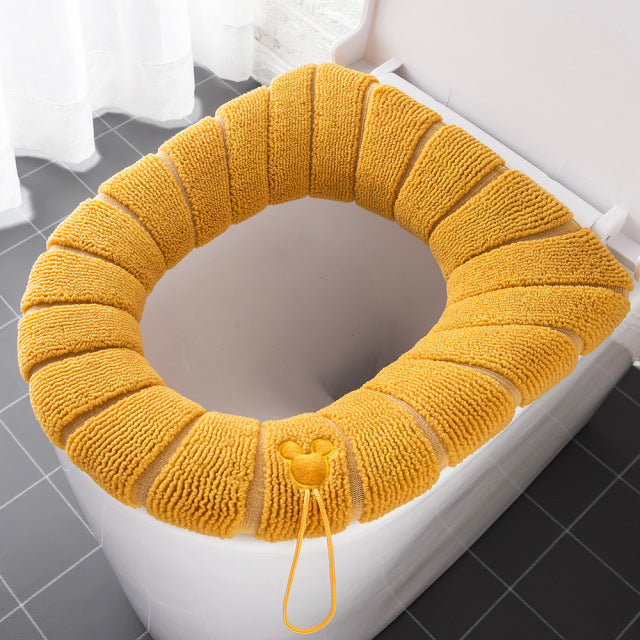 Winter Warm Toilet Seat Cover Closestool Mat 1Pcs Washable Bathroom Accessories Knitting Pure Color Soft O-shape Pad Bidet Cover