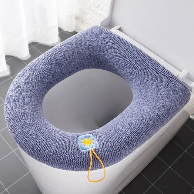 Winter Warm Toilet Seat Cover Closestool Mat 1Pcs Washable Bathroom Accessories Knitting Pure Color Soft O-shape Pad Bidet Cover