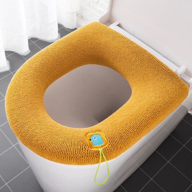Winter Warm Toilet Seat Cover Closestool Mat 1Pcs Washable Bathroom Accessories Knitting Pure Color Soft O-shape Pad Bidet Cover