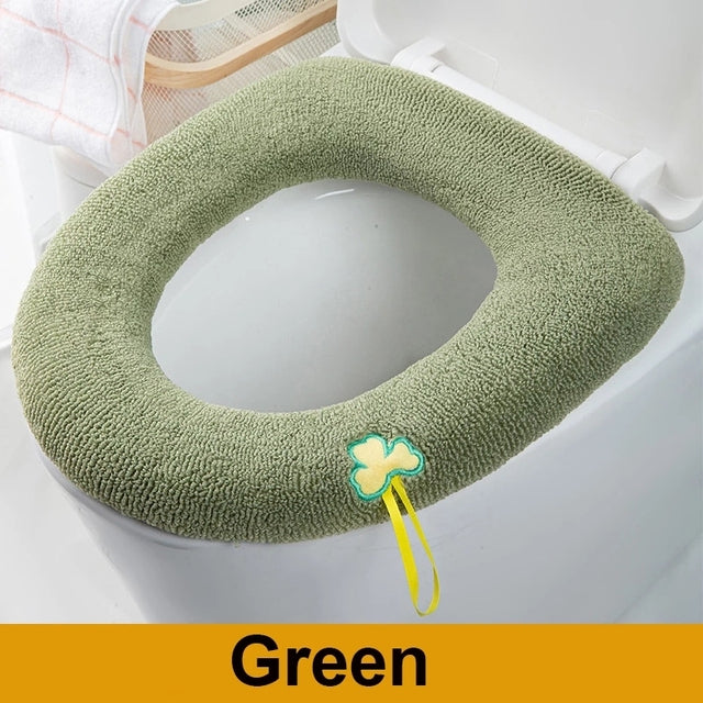 Winter Warm Toilet Seat Cover Closestool Mat 1Pcs Washable Bathroom Accessories Knitting Pure Color Soft O-shape Pad Bidet Cover