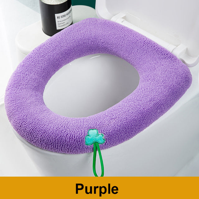 Winter Warm Toilet Seat Cover Closestool Mat 1Pcs Washable Bathroom Accessories Knitting Pure Color Soft O-shape Pad Bidet Cover