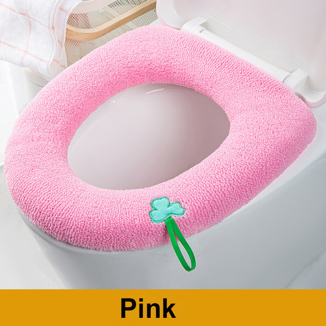 Winter Warm Toilet Seat Cover Closestool Mat 1Pcs Washable Bathroom Accessories Knitting Pure Color Soft O-shape Pad Bidet Cover