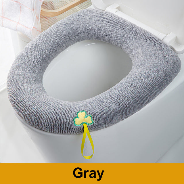 Winter Warm Toilet Seat Cover Closestool Mat 1Pcs Washable Bathroom Accessories Knitting Pure Color Soft O-shape Pad Bidet Cover