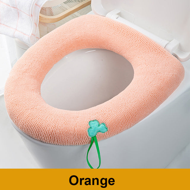 Winter Warm Toilet Seat Cover Closestool Mat 1Pcs Washable Bathroom Accessories Knitting Pure Color Soft O-shape Pad Bidet Cover
