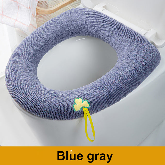 Winter Warm Toilet Seat Cover Closestool Mat 1Pcs Washable Bathroom Accessories Knitting Pure Color Soft O-shape Pad Bidet Cover