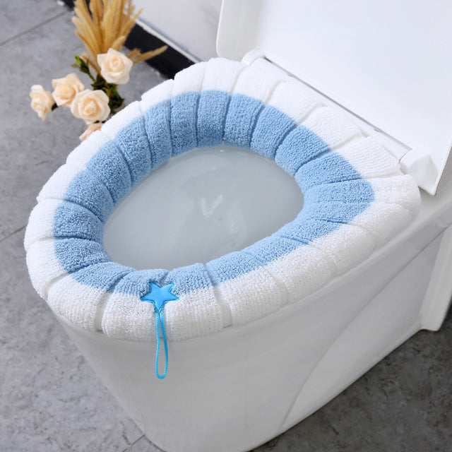 Winter Warm Toilet Seat Cover Closestool Mat 1Pcs Washable Bathroom Accessories Knitting Pure Color Soft O-shape Pad Bidet Cover