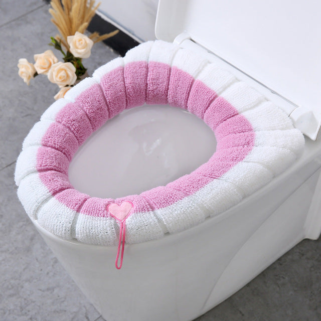 Winter Warm Toilet Seat Cover Closestool Mat 1Pcs Washable Bathroom Accessories Knitting Pure Color Soft O-shape Pad Bidet Cover