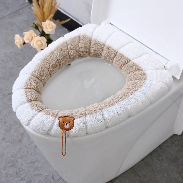 Winter Warm Toilet Seat Cover Closestool Mat 1Pcs Washable Bathroom Accessories Knitting Pure Color Soft O-shape Pad Bidet Cover