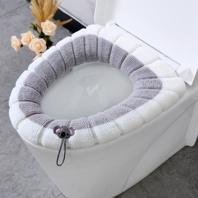 Winter Warm Toilet Seat Cover Closestool Mat 1Pcs Washable Bathroom Accessories Knitting Pure Color Soft O-shape Pad Bidet Cover