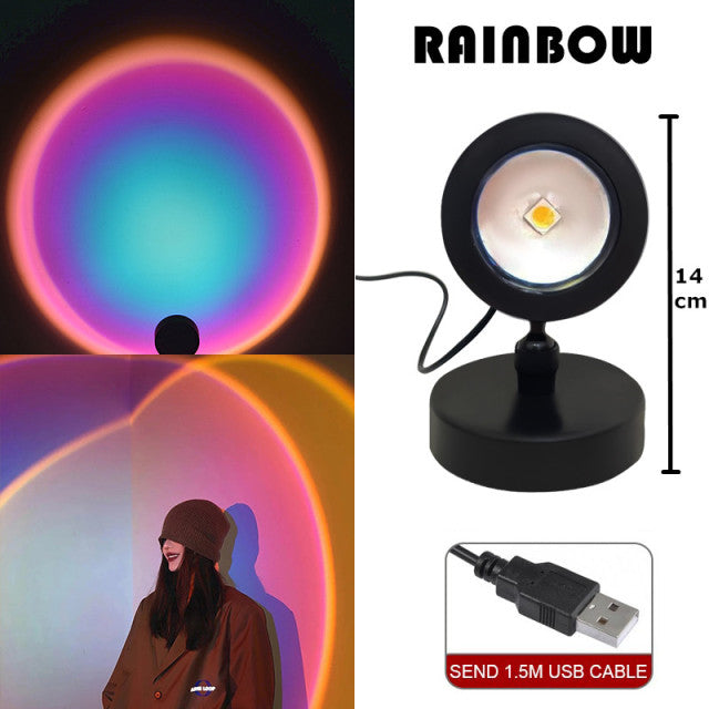 Night Lights Sunset Rainbow Projector Usb Bedside Table Lamp Valentines Day Gift Lamps Bedroom Bar Coffee LED Atmosphere Light