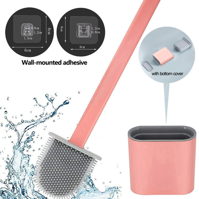 Silicone Bristles Toilet Brush and Holder for Bathroom Storage and Organization Compact Wall Hang Cleaning Kit WC Accessories