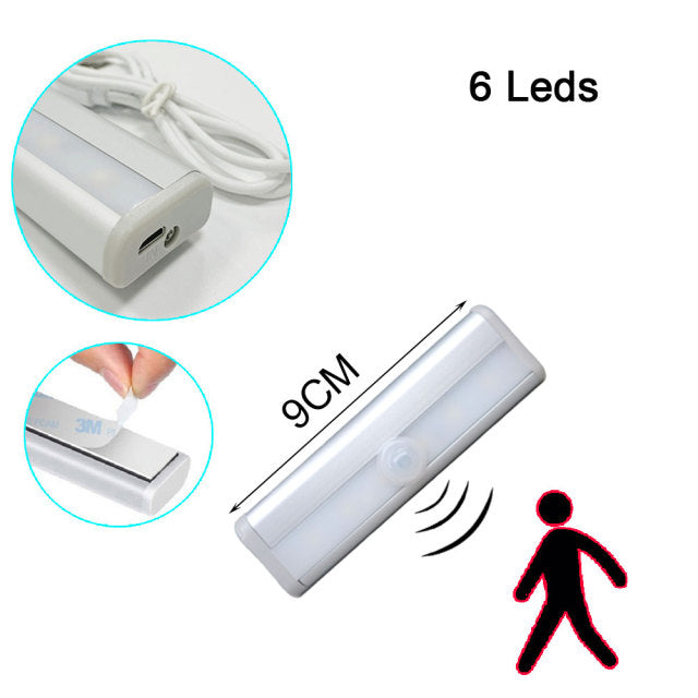 LED Ultra Thin 20/40/60CM Motion Sensor Wireless USB Cabinet Night Light Wardrobe Lamp For Kitchen Cabinet Bedroom Wardrobe