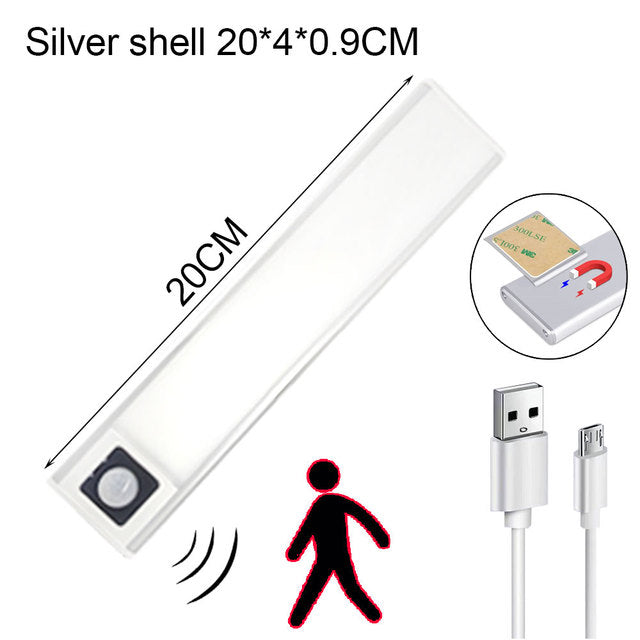 LED Ultra Thin 20/40/60CM Motion Sensor Wireless USB Cabinet Night Light Wardrobe Lamp For Kitchen Cabinet Bedroom Wardrobe
