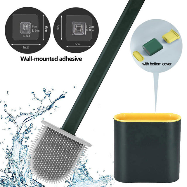 Silicone Bristles Toilet Brush and Holder for Bathroom Storage and Organization Compact Wall Hang Cleaning Kit WC Accessories