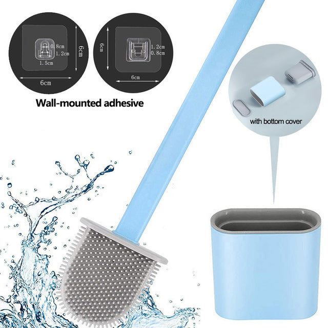 Silicone Bristles Toilet Brush and Holder for Bathroom Storage and Organization Compact Wall Hang Cleaning Kit WC Accessories